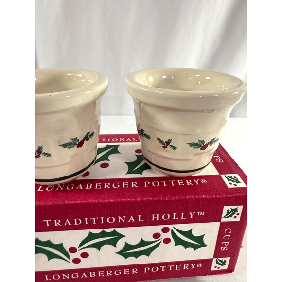 Longaberger Pottery Woven Traditions Pair Candle Votive Cups ~ Traditional Holly - Picture 3 of 4